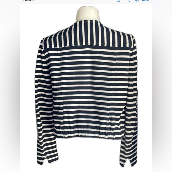 The Loft Striped 100% Cotton Petite asymmetrical zippered jacket . - Picture 2 of 9
